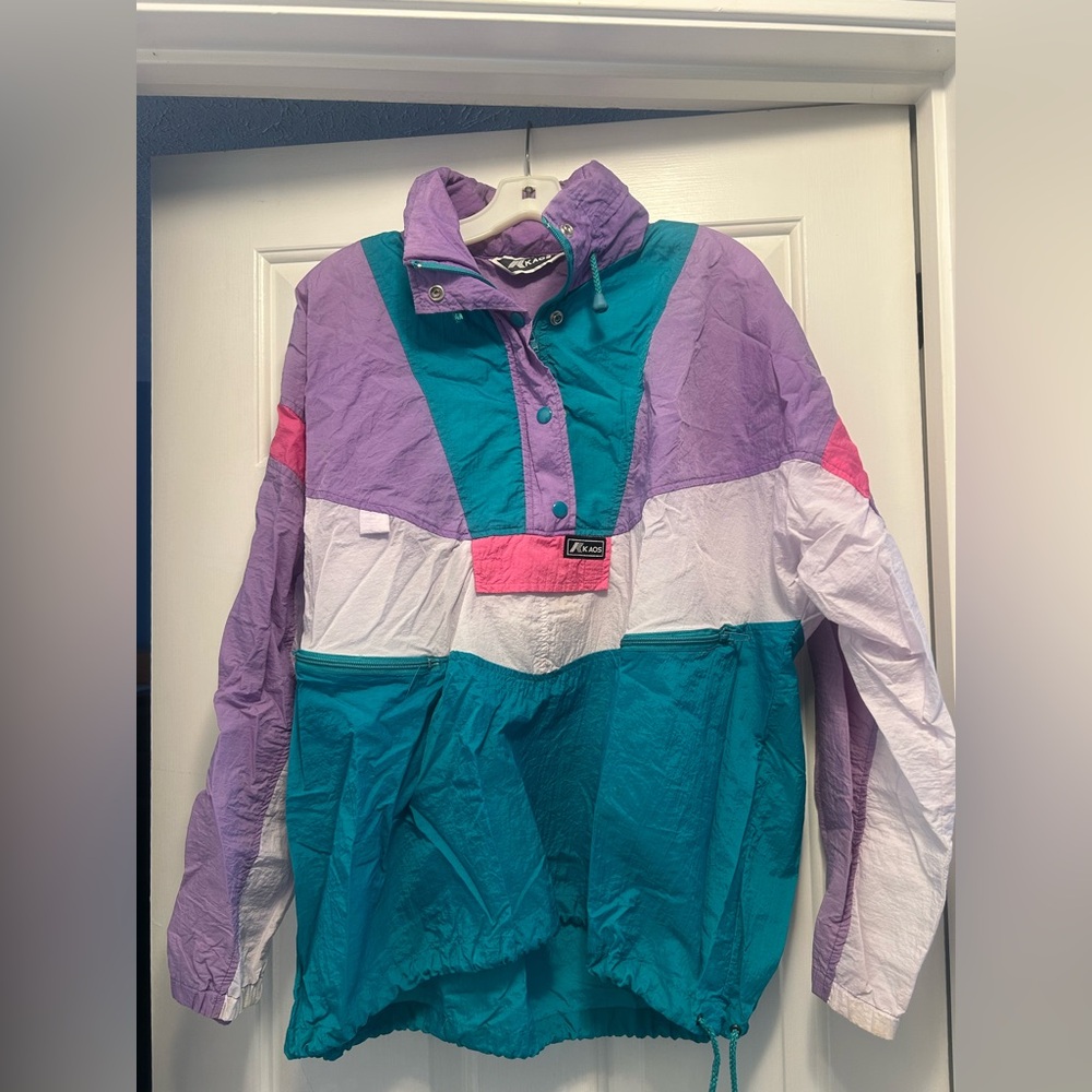 VINTAGE!! Kaos Teal, Lavender & Pink Colorblock Pullover